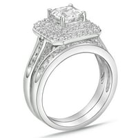 Zaručnički prsten od srebra s dvostrukom aureolom koji oponaša dijamantni vjenčani prsten