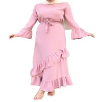 Muslimanska Muslimanska Maksi haljina s dugim rukavima, islamski blagdanski ogrtač, 3-inčni ružičasti