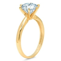 Vjenčani prsten okruglog reza s prirodnim nebeskoplavim topazom od žutog zlata 18K, veličina 9,75