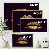 DesignArt 'seksi zlatna metalizirana žena usne II' Moderno uokvireno platno zidne umjetničke print