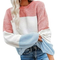 Ženski džemperi u donjem rublju, ženski pleteni džemper s okruglim vratom i dugim rukavima u boji, ležerni pulover, džemper, vrhovi,