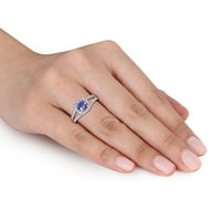 Ženski prsten od 14 karatnog tanzanita i karatnog dijamanta od bijelog zlata s podijeljenim drškom od 14 karata