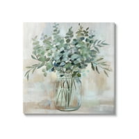 Stupell Industries Umirujući eukaliptus cvjetni biljni aranžman rustikalna galerija za slikanje staklenke zamotana platno print zidna