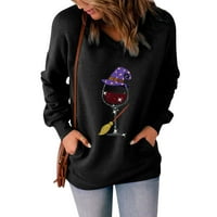 Ženska majica s kapuljačom u obliku slova B s dugim rukavima, široki vinski šešir, majica s metlom, ležerna bluza s džepovima, Gornji