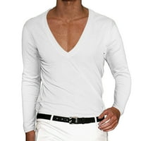 Muške majice s dugim rukavima S izrezom u obliku slova u, jednobojni pulover, ležerna bluza, muška košulja