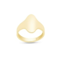 Prsten s pečatom s ravnim ovalnim vrhom od žutog zlata 14k preko prstena od srebra, veličine 13,5