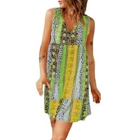 Ženska ljetna modna ležerna boho haljina s cvjetnim umetcima i volanima, kratka haljina Bez rukava s izrezom u obliku slova a, široke