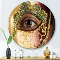 DesignArt 'Djevojka s venecijanskom maskom' Moderni krug metal zidne umjetnosti - disk od 36