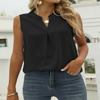 Ženska majica bez rukava s izrezom u obliku slova u, ženske šifonske široke majice bez rukava, crne majice bez rukava
