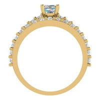 1. Sintetički plavi Moissanite dijamantni smaragdni rez, pasijans od žutog zlata od 18 karata s naglascima, vjenčani set od 10,75