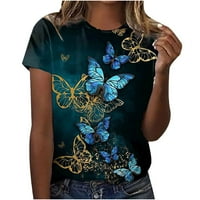Ženske majice u donjem rublju, široke Ležerne majice s okruglim vratom s printom leptira, opremljena majica kratkih rukava, grafička
