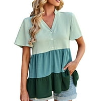 Ljetna košulja s izrezom u obliku slova u, ženski ljetni labavi ležerni gornji dio kratkih rukava, ženski smeđi gornji dio, bluze