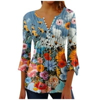 Košulje s rukavima s laticama za žene, ljetne majice, bluze, ležerni osnovni vrhovi, puloveri s naborima i gumbima s printom