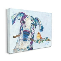 Stupell Industries Dane & Songbird smještena podružnica Cvjetna galerija kolaža za kolaž cvjetni pas omotana platno tiskana zidna