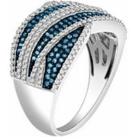 Modni prsten od bijelog zlata od 10 karata s plavim i bijelim dijamantom.
