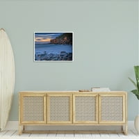Zapanjujuće maglovite obalne litice pri zalasku sunca pejzažna fotografija u bijelom okviru umjetnički ispis na zidu