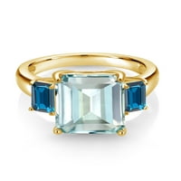 Kralj dragulja nebesko plava imitacija akvamarina 6K, Londonski plavi topaz, srebrni prsten od žutog zlata 18K presvučen srebrom